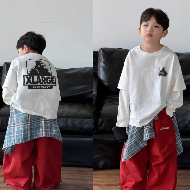 【100-150cm】デザイン満点  大人気 レイヤード カジュアル 男の子 長袖 Ｔシャツ