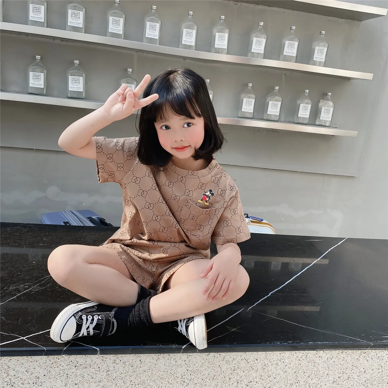 【80-130cm】二点セット 絶対欲しい プリント 可愛い 半袖Ｔシャツ＋ショートパンツ セットアップ