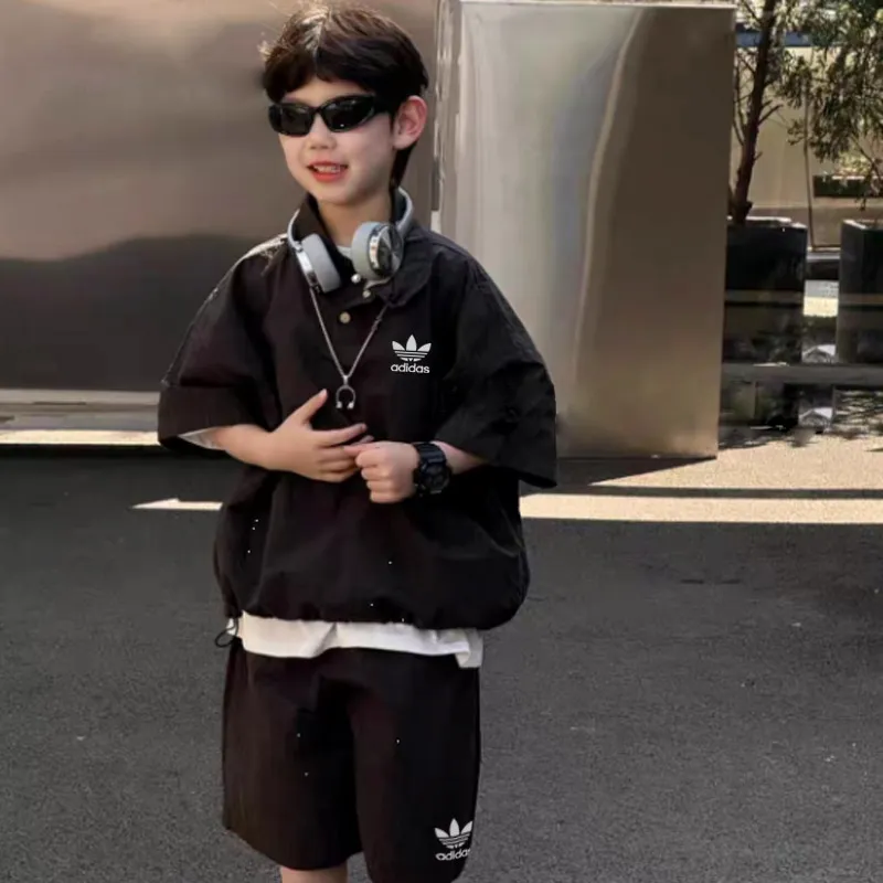 【100-150cm】二点セット トレンド感満点 カジュアル クール 快適 半袖Ｔシャツ＋ショートパンツ セットアップ
