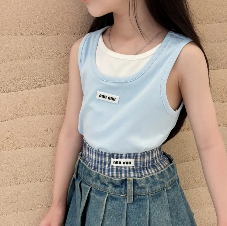 【100-160cm】オシャレ度高め シンプル 快適な着心地 切り替え 女の子 タンクトップ