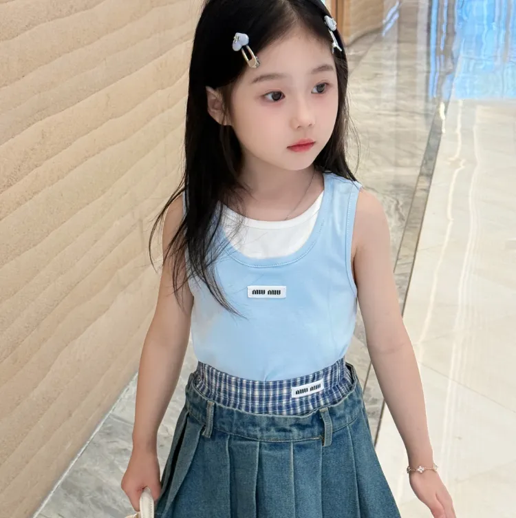 【100-160cm】オシャレ度高め シンプル 快適な着心地 切り替え 女の子 タンクトップ