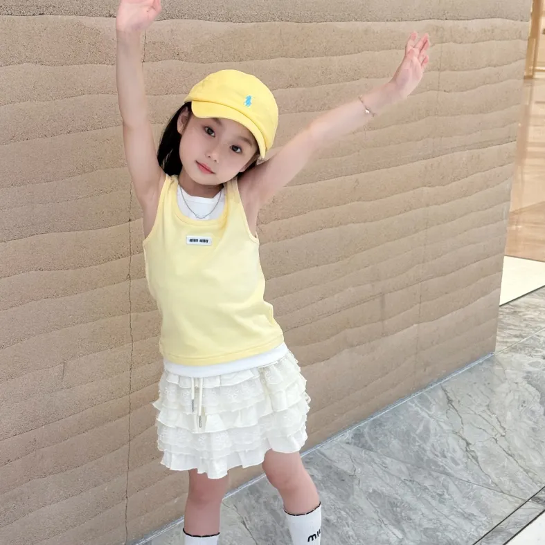 【100-160cm】オシャレ度高め シンプル 快適な着心地 切り替え 女の子 タンクトップ
