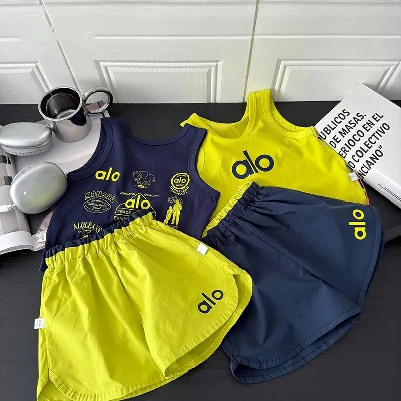 【80-170cm】二点セット 目を奪われる 配色 トレンド  プリント タンクトップ＋ショートパンツ セットアップ