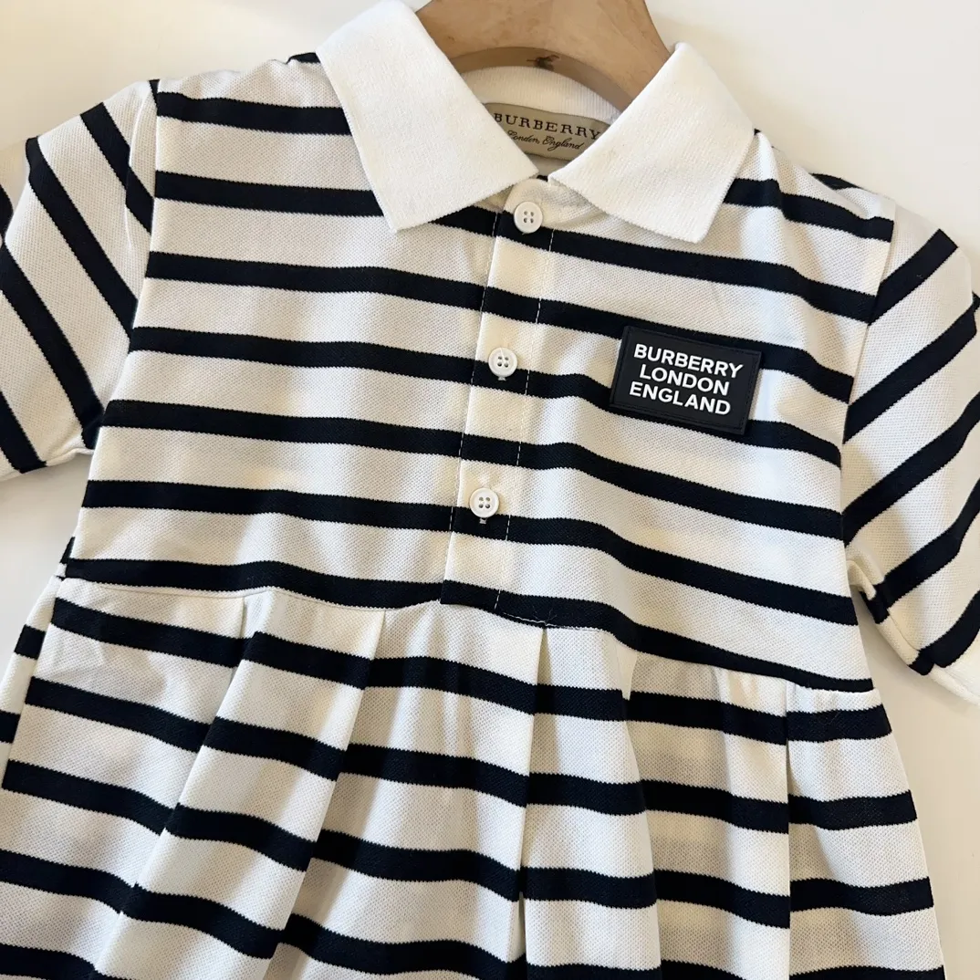 【80-140cm】最愛の一着  きれいめ 通園・お出かけに POLOネック ボーダー柄 女の子 ワンピース