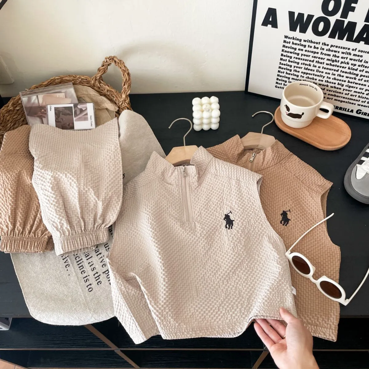 【80-170cm】二点セット トレンド感満載 売れ筋 ナチュラル 無地 刺繍 タンクトップ+ショートパンツ セットアップ