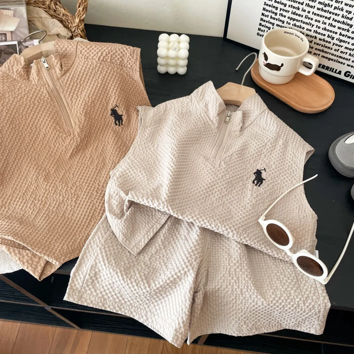 【80-170cm】二点セット トレンド感満載 売れ筋 ナチュラル 無地 刺繍 タンクトップ+ショートパンツ セットアップ